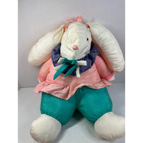 Department 56 Other - Vintage Department 56 Plush Bunny Rabbit Large Pastel Crinkle Fabric Decor 17in